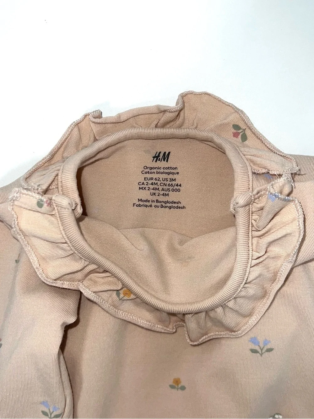 H&M Baby Organic Cotton Ruffle Collar Romper & 2-Piece Set Beige Pink 0-3 Months